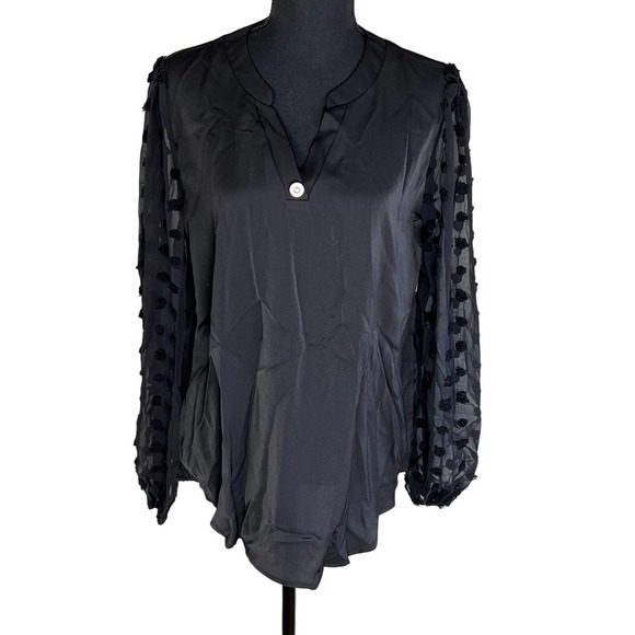 UNBRANDED Tops - WOMEN'S SEXY SWISS DOT SLEEVES BUTTON ACCENT BLOUSE COLOR BLACK NWOT Size 2XL